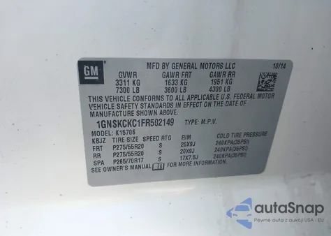 2015 Chevrolet Tahoe Ltz из США, поврежденный, VIN 1GNSKCKC1FR502149